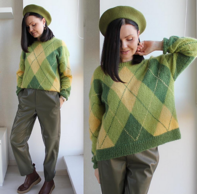 [Елена Кузьмина] [kuzmina_knitwear] Джемпер "Ромбы" (2022)