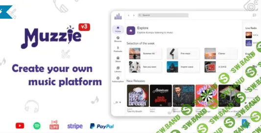 [codecanyon] Muzzie v3.5 - скрипт для музыки, подкастов и потокового вещания (2022)