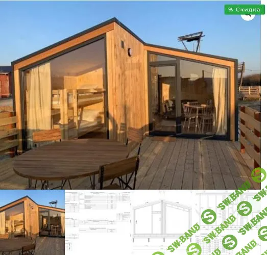 [Domokea] Проект одноэтажного дома- бани 9,55х6,291 с жилой площадью 34м2 (2024)