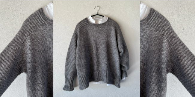 [Вяжи.ру, Lone Kjeldsen] Оверсайз пуловер с платочным узором на рукавах Rilling (2024)